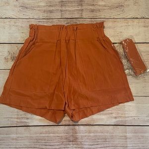 Rust Paperbag Waist Shorts